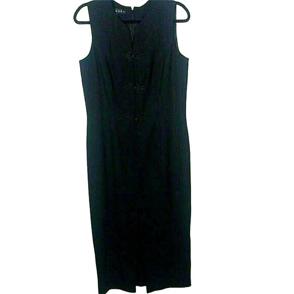 Sleek Edgy Chic Black Dress Vintage Size 14 Minimalist Dark Academia Elegant Fem - Picture 8 of 9